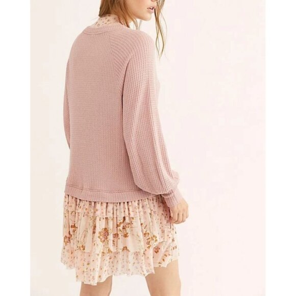 Free People Opposites Attract Floral Oversize Thermal Mesh Mini Dress Size M - Picture 3 of 10